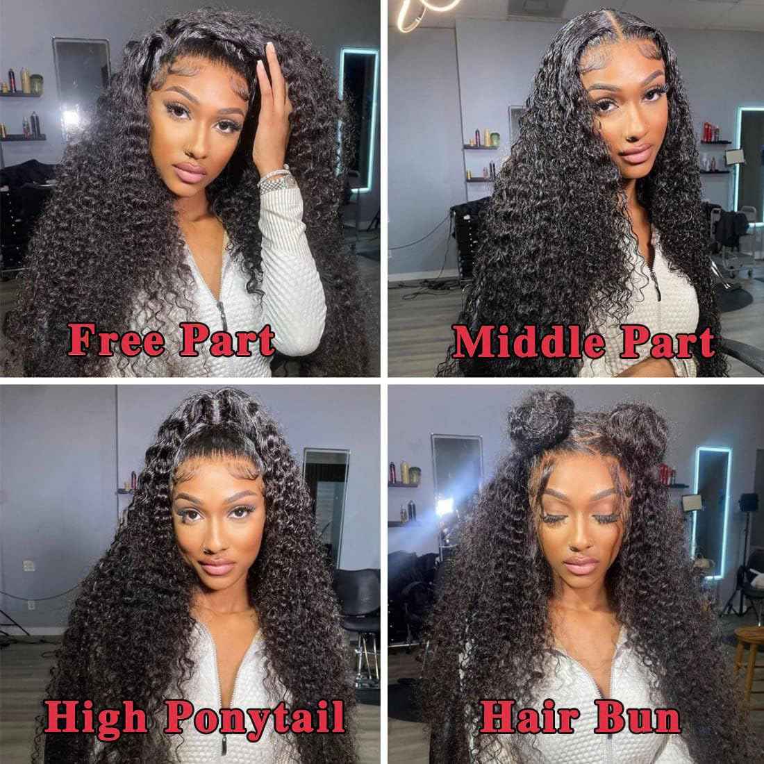 13x4 Deep Wave Lace Front Wigs Human Hair 200% Density Deep Wave Frontal Wigs Human Hair HD Lace 20 Inch Curly Wigs for Black Women Pre Plucked with Baby Hair Curly Lace Front Wig Human Hair