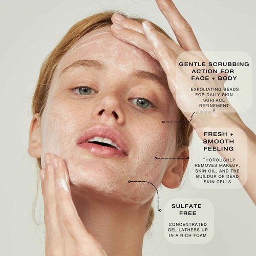 biba de sousa, The Daily Cleanser - Face and Body Wash with Exfoliating Beads, For Normal, Oily or Blemished Skin - Illuminates and Refines Skin Surface (8 oz)