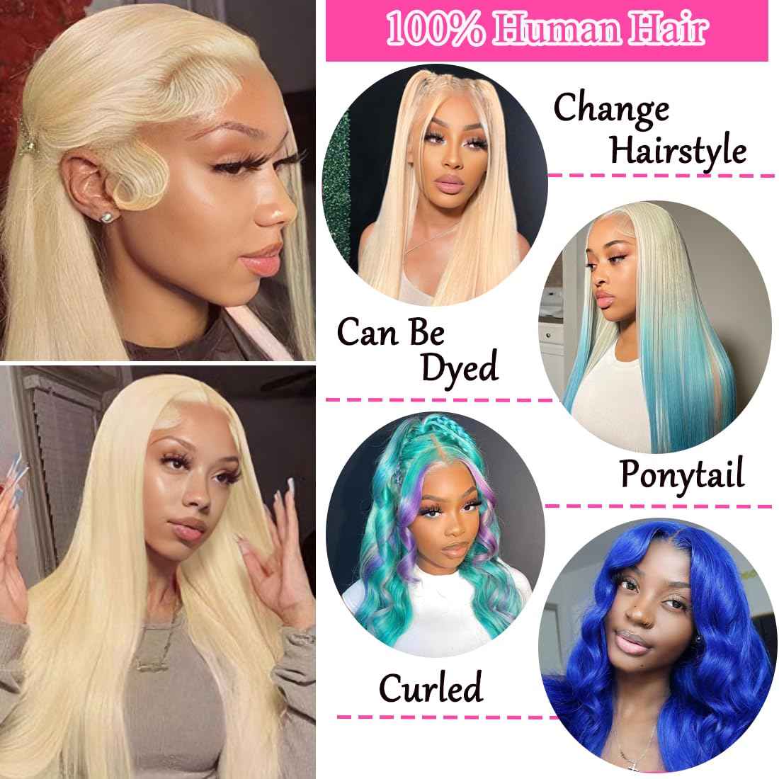 26 Inch 613 Lace Front Wig Human Hair Blonde 13X6 HD Transparent Lace Front Wigs Human Hair 180% Density Blonde Glueless Wigs 613 HD Straight Lace Frontal Wig Pre Plucked