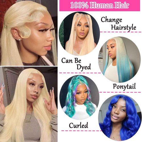 LETMIEO 613 Lace Front Wig Human Hair 13x6 HD Transparent Blonde Lace Front Wigs Human Hair Pre Plucked 613 HD Lace Frontal Wig 180% Density Straight Lace Frontal Wigs 24 Inch