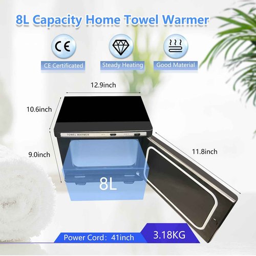 JXSDLIY Personal 8L Small Hot Towel Warmer for Salon Beauty Bathroom Hot Towel Cabinet 2-in-1 Home Spa Towel Warmer for Facials, Upgrade Fast Heating Towel Heater Towel Steamer (8L, Black)