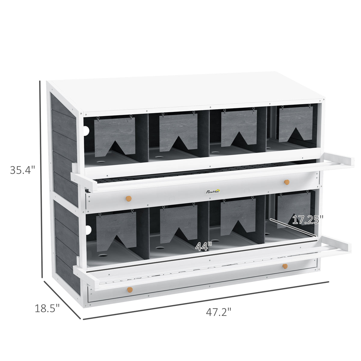 Wooden Chicken Nesting Box with 8 Compartments, Egg Collection Trays & Perches for 16-32 Hens
