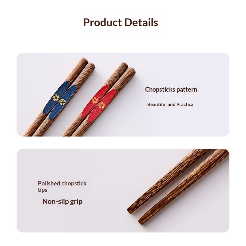 Japanese-Style Pointed Chopsticks Set of 5 Pairs - Elegant Wooden Dinnerware