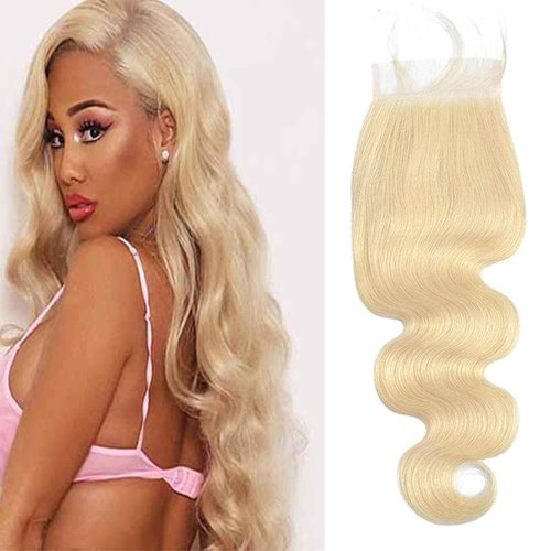 Blonde 5x5 Hd Lace Closure Brazilian Virgin Human Hair Body Wave Invisible Transparent Lace Pre plucked with baby hair Natural Hairline Free part 150 density 16 Inch