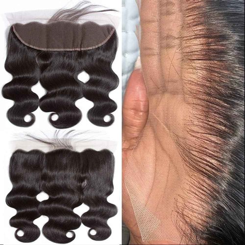 Body Wave Frontal 13 x 4 HD Transparent Lace Frontals With Bangs Baby Hair 100% Remy Human Hair 150% Density Natural Color (13x4 Lace Frontal-Body Wave, 20 Inch)