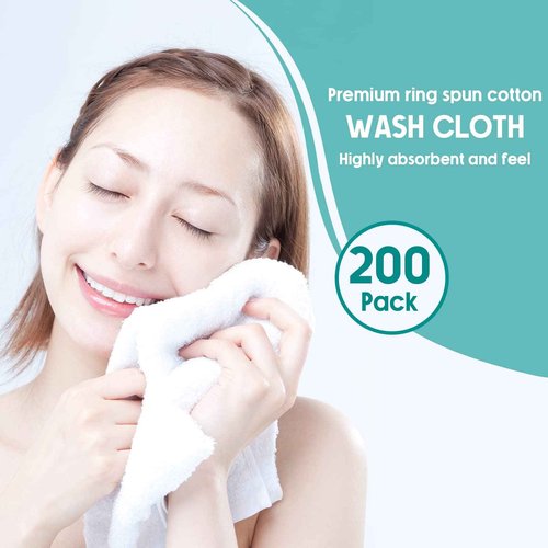 Buryeah 200 Pieces Wash Cloths Bulk Face Cloths Cotton Washcloths Set Hand Towels Absorbent for Bathroom Soft Cleaning Rags for Bath Body Spa Gym Kitchen Dish (12 x 12 Inches)