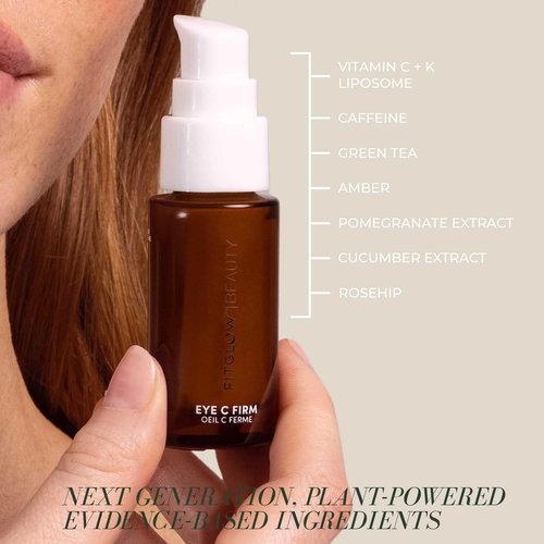 Fitglow Beauty | Eye C Firm Anti Aging, Firming & Hydrating Eye Cream | Reduce Wrinkles, Fine Lines, Dark Circles & Puffiness | Vitamin C + K, Caffeine, Hyaluronic & Botanical Extracts | Clean Beauty