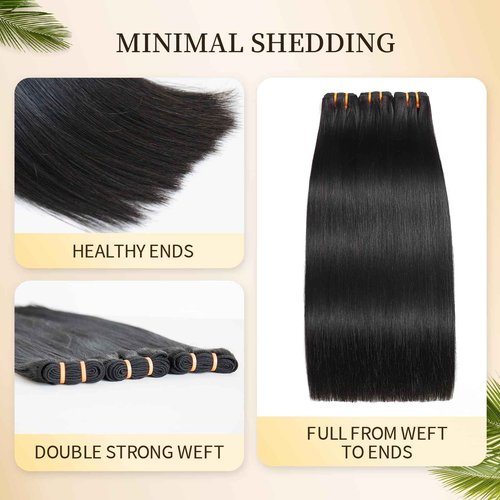 BLACKMOON Raw Human Hair Bundles, 16a Raw Indian Hair, 100% Unprocessed Virgin Straight Bundles, Triple Lifespan Than Regular Virgin Hair, 22 Inches Double Weft 100g/Bundle Natural Black