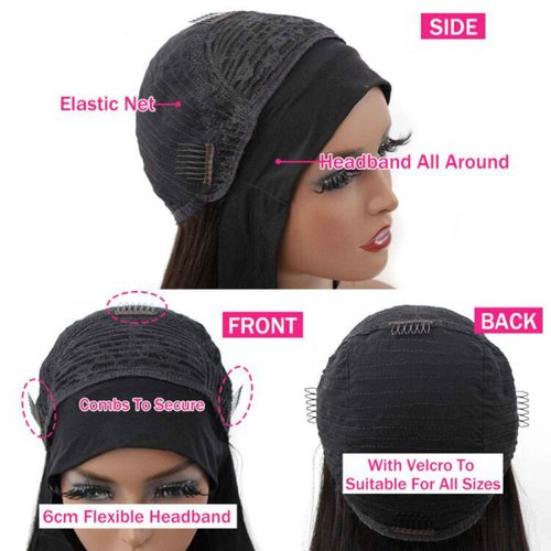 catti Body Wave Headband Wig Human Hair Headband Half Wigs for Black Women Glueless None Lace Front Wigs Human Hair Brazilian Virgin Hair Machine Made Headband Wig 150% Density (24" Headband wigs)
