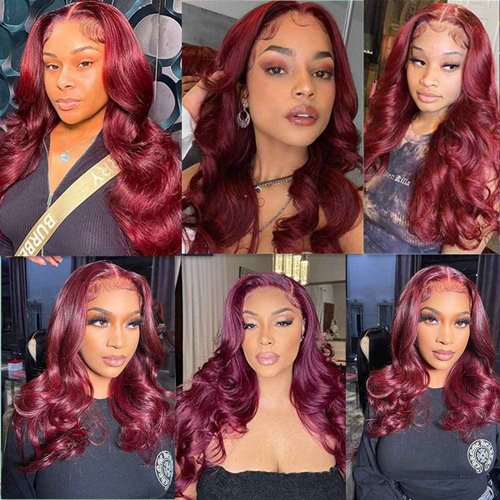 Burgundy Body Wave Human Hair Wigs Glueless Lace Front Wig 150% Density Pre Plucked Hair for Black Women (16inch, 13x4 lace front wig)
