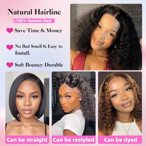 HD Glueless Wigs Human Hair Pre Plucked Pre Cut Bob 4x4, 16 Inch #30 Light Brown 210% Density Hairline Curly Bob Wig Human Hair, Wear and Go Deep Wave Lace Front Wigs Human Hair for Black Women