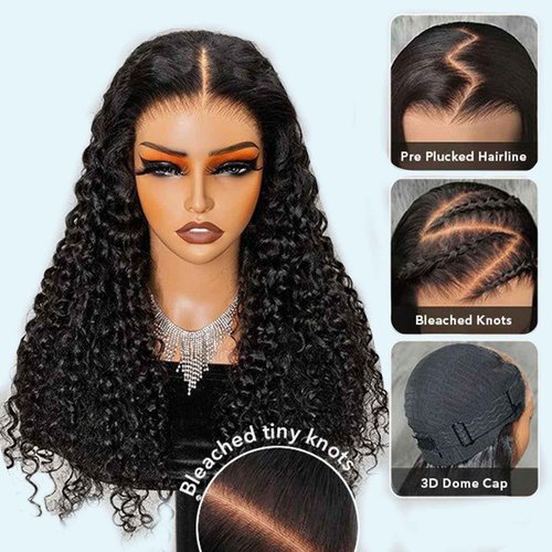 Jukabe 13x6 Lace Front Wigs Human Hair Pre Plucked HD Transparent Deep Wave Lace Frontal Wigs Human Hair for Women Glueless Wigs Human Hair 24 Inch