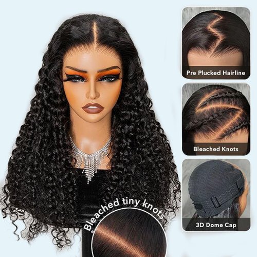 Jukabe 13x6 Lace Front Wigs Human Hair Pre-Plucked 200 Density HD Transparent Deep Wave Lace Frontal Wig for Women, 22 Inch