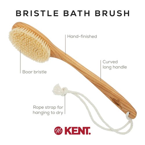 Kent FD10 Ashwood Back Scrubber for Shower Bath Brush and Body Scrubber Exfoliator - Boar Bristle Shower Brush for Body for Men and Women - Kent Brush Back Scrubbers for Use in Shower Made in England