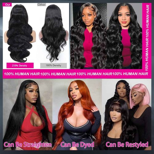 KXBKXB 13x6 Natural Color Body Wave HD Transparent Lace Frontal Wigs Human Hair 220% Density Body Wave Lace Front Wigs Human Hair Pre Plucked Glueless Wig Human Hair for Women 24Inch