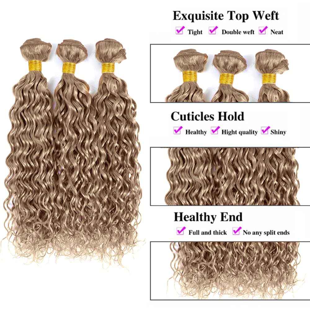 28 30 32 inch #22 Human Hair Bundles Blonde Water Wave Bundle Ash Blonde Human Hair Bundles #22 Wet and Wavy Bundle
