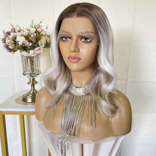 CIMITIKI Short Ash Blonde Wigs Highlight Platinum Color Ombre Silver Hair Bob Style 13x4 Lace Front Wig 14Inch Pre Plucked for Women Girls