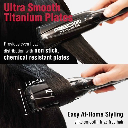 RED Pro Titanium 460 Styler Flat Iron, 1 1/2" for Silk Pressing & Keratin Treatments, Eliminates Frizz, Instant Heat, Auto Shut-Off, Heavy Duty Swivel Cord