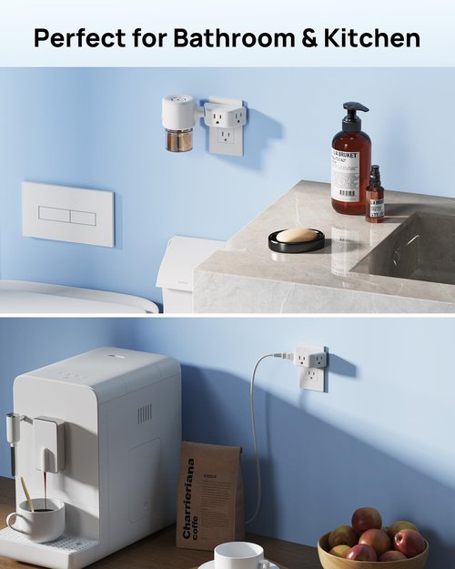 TROND Outlet Extender, 3-Prong Grounded Wall Plug Splitter, 3 Way Angled Outlet Adapter, Cruise Ship Essentials, Plug Expander with 3 Electrical Sockets for Bathroom, Kitchen, White