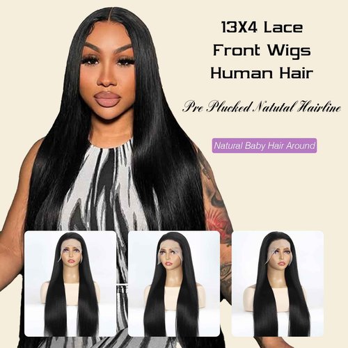Beauty Queen 16A Straight Lace Front Wigs Human Hair 13x4 HD Lace Wigs Pre Plucked 220 Density 20 Inch Straight Human Hair Wigs Brazilian Remy Human Hair Frontal Wig for Women Natural Black Color