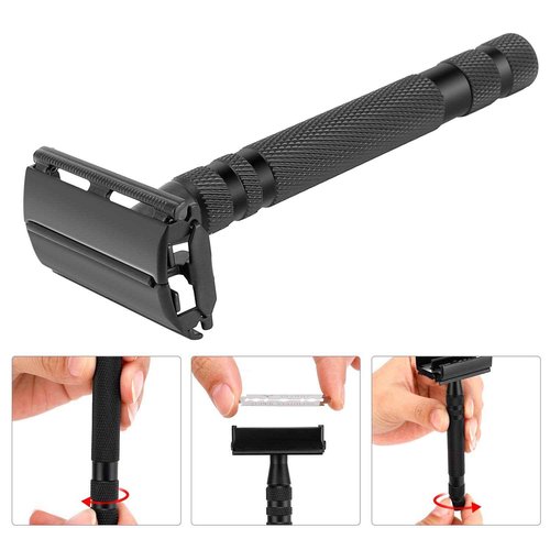 Amazing Razor Shaving Kit - Black Men's Shaving & Grooming Set - Safety Razor, Brush, Stand, Soap Bowl, Stainless Blades