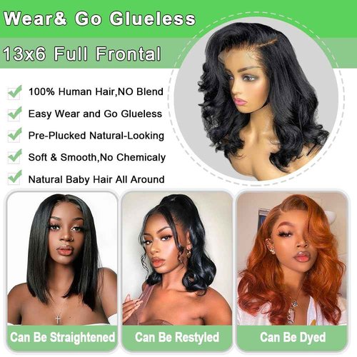 Bob Wig Human Hair 13x6 HD Lace Front Wigs Human Hair 200 Density Body Wave Lace Front Wigs Pre Plucked 16 inch Short Bob Wigs for Women Glueless Wig