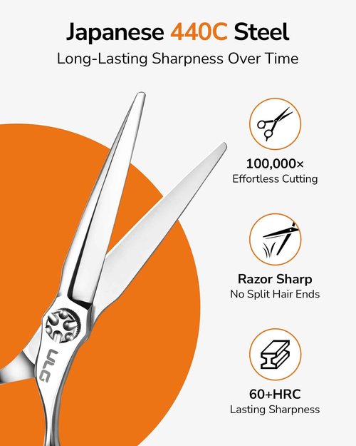 ULG Hair Cutting Shears & Thinning Scissors Kit, Japanese 440C Stainless Steel, Professional Barber Scissors Set for Home and Salon, 6.7-Inch 2.2oz Lightweight, Ergonomic Offset Handles