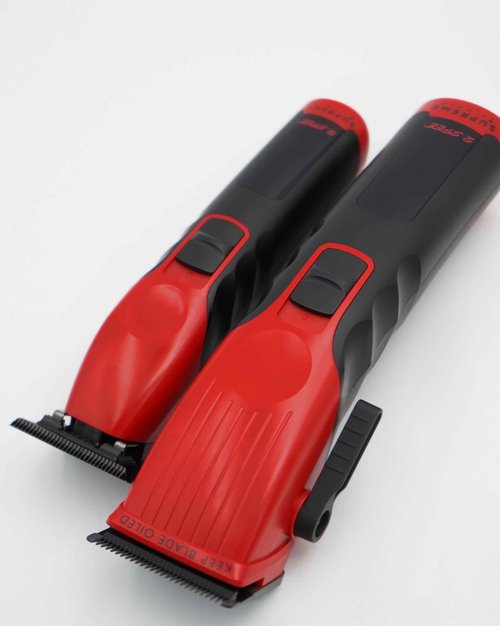 Supreme Trimmer 2-in-1 2Spee Beard Trimmer & Hair Clipper Combo | Removable Blades, 2 Speeds, LCD Display | Cordless Professional Barber Tools - Easy Color Coded Clipper Guide Combs | STB280 (Red)