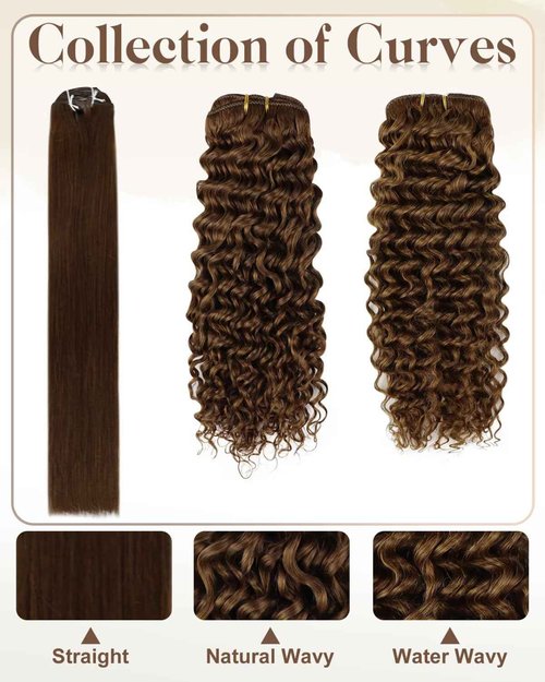 Hetto Curly Clip in Hair Extensions Curly Hair Extensions Reddish Brown Wavy Clip on Hair Extension Light 22 Inch 90g 5pcs