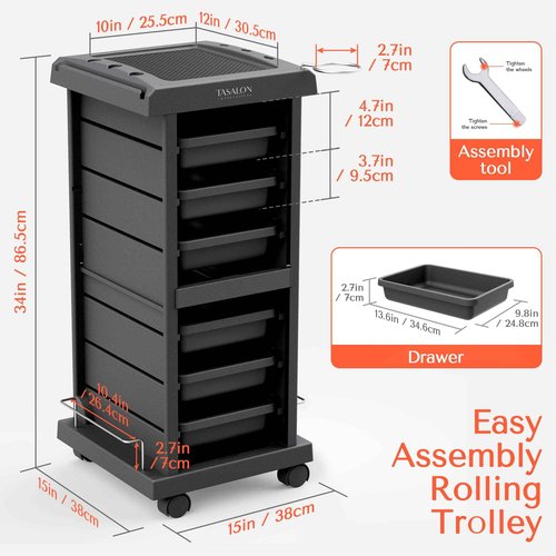 TASALON Salon Trolley - Space Saving Rolling Cart for Extra Storage - 6-Tray Multipurpose Salon Cart - Tattoo Tray