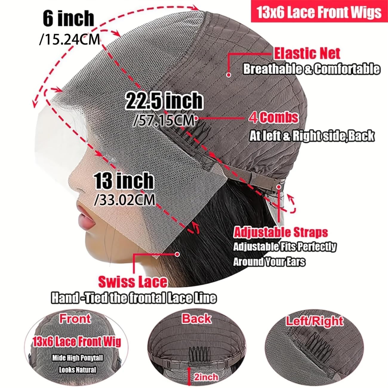 PINKEAGLE 13x6 Lace Front Wigs Human Hair 200% Density Body Wave HD Lace Front Wigs Human Hair Pre Plucked Glueless 13x6 Full Frontal Wig for Women Natural Black 22 Inch