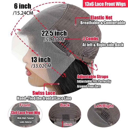 PINKEAGLE 30 Inch 13x6 Lace Front Wigs Human Hair 200% Density Body Wave HD Lace Front Wigs Human Hair Pre Plucked Glueless 13x6 Full Frontal Wig for Women Natural Black