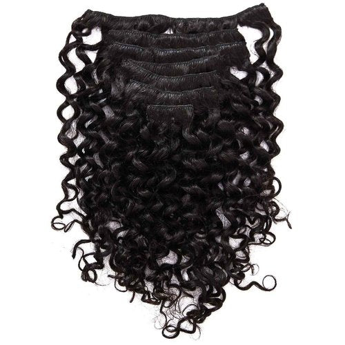 Anrosa Human Curly Hair Natural Black 1B Double Weft Water Wave Curly Clip ins Extensions for Black Women Clip on Wave Hair Extension 22 Inch 120 Gram