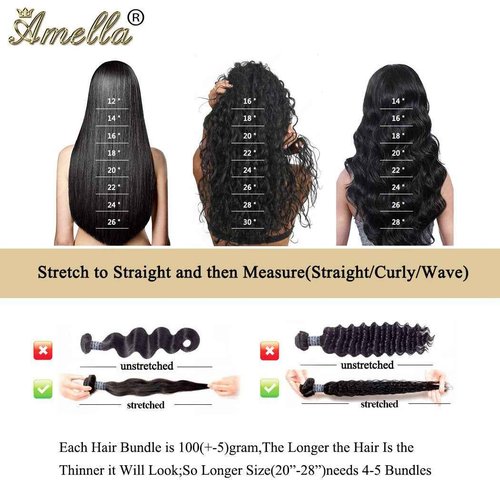Amella Hair 100% Unprocessed Virgin Brazilian Human Hair Brazilian 22 20 18 inch Body Wave 3 Bundles Hair Extensions Grade 8A Remy Human Hair Bundles Natural Black Color