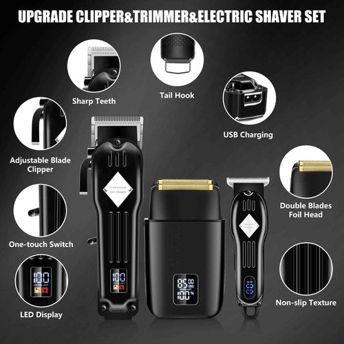 SUNNOW Hair Clippers for Men, Beard Trimmer & Hair Trimmer & Electric Foil Shavers Razor Kit, Hair Cut Machines Men's Beard Grooming Kit for Home, Barber(Black)