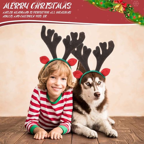 Zubebe 48 Pcs Christmas Reindeer Antlers Headbands with Ears Antler Xmas Elk Deer Headpiece Photo Booth Props Decoration for Holiday Adults Kids Xmas Costume Cosplay Party Favors Supplies