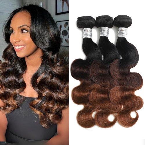 ANMETAN T1B/2/30 Chestnut Brown 3 Tone Ombre Color Human Hair 3 Bundles Thick Bundle Wavy Keep Soft after Washes 10/12/14 Inch