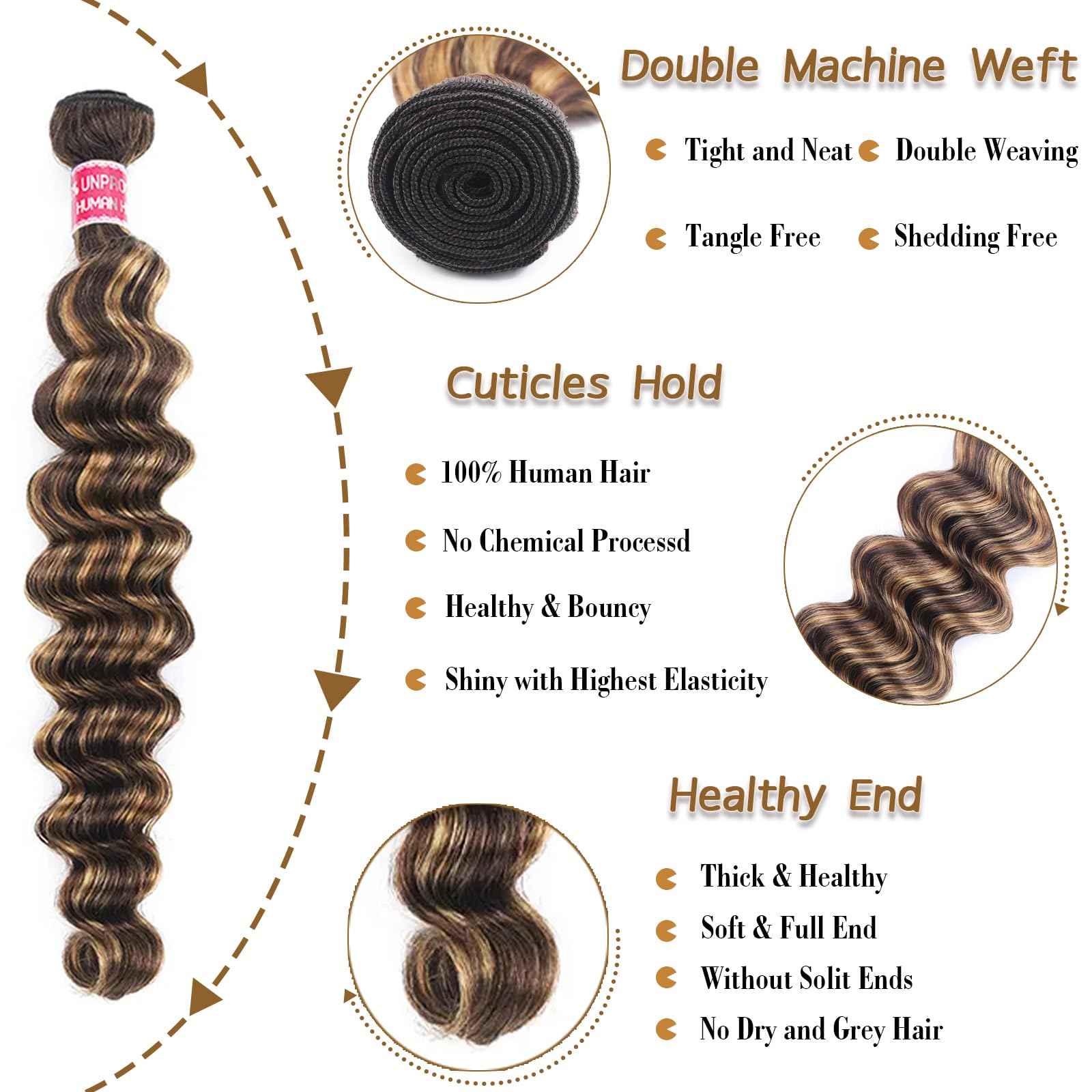 Highlight Human Hair Bundles with Closure Loose Deep Wave 14 16 18+14in 10A Highlight Ombre Human Hair Bundles Loose Wave with 4x4 HD Lace Closure Free Part