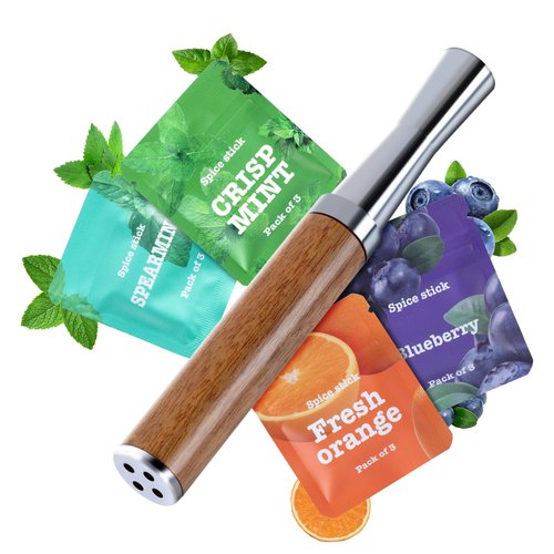 Boderi Quit Inhaler Aluminum Wooden Upgraded with 4 Packs Mint Spearmint Orange Blueberry Flavored Cotton Cores, Break Up Bad Habits