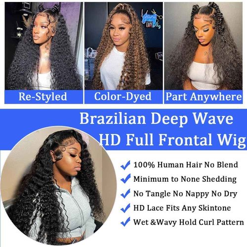 DaXunDi Deep Wave Lace Front Wigs Human Hair Pre Plucked 13x6 Curly Human Hair Wig 200% Density Wet and Wavy Hd Lace Front Wigs Curly Brazilian Black Deep Wave Wigs for Women Human Hair(24 Inch)