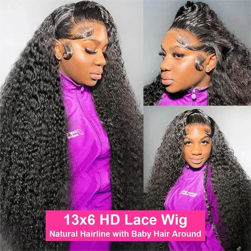 YJVMR 22 Inch Deep Wave Lace Front Wigs Human Hair 13x6 HD Lace Front Wigs Human Hair Pre Plucked Curly Wig 200 Density Glueless Frontal Wigs for Women
