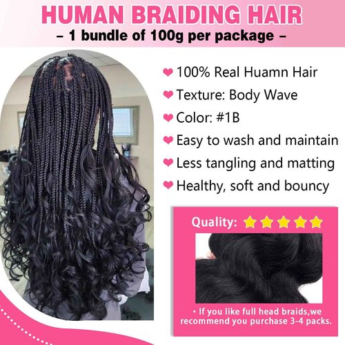 Liqusee Human Braiding Hair 100g One Bundle/Pack 24 Inch Natural Black Body Wave Curly Bulk Human Hair for Braiding No Weft 100% Unprocessed Brazilian Human Hair Braiding Hair for Boho Braids