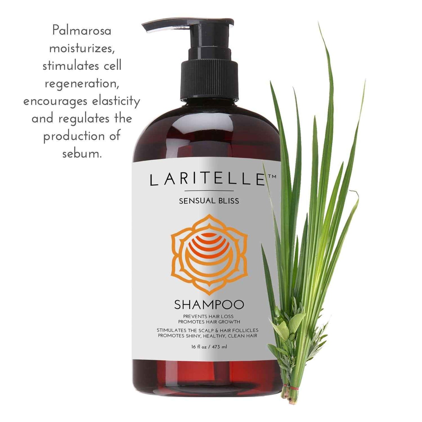Laritelle Organic Shampoo 17.5 oz. Argan Oil, Rosemary, Palmarosa. Promotes Hair Growth, Prevents Hair Loss. GF