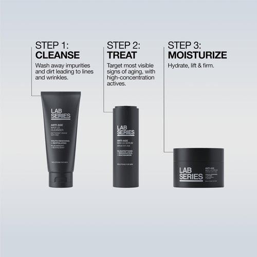Lab Series Max LS Men's Skincare Set - Essential Skin Care Routine Kit Includes Anti Aging Moisturizer - Foaming Face Wash - Face Serum for Men