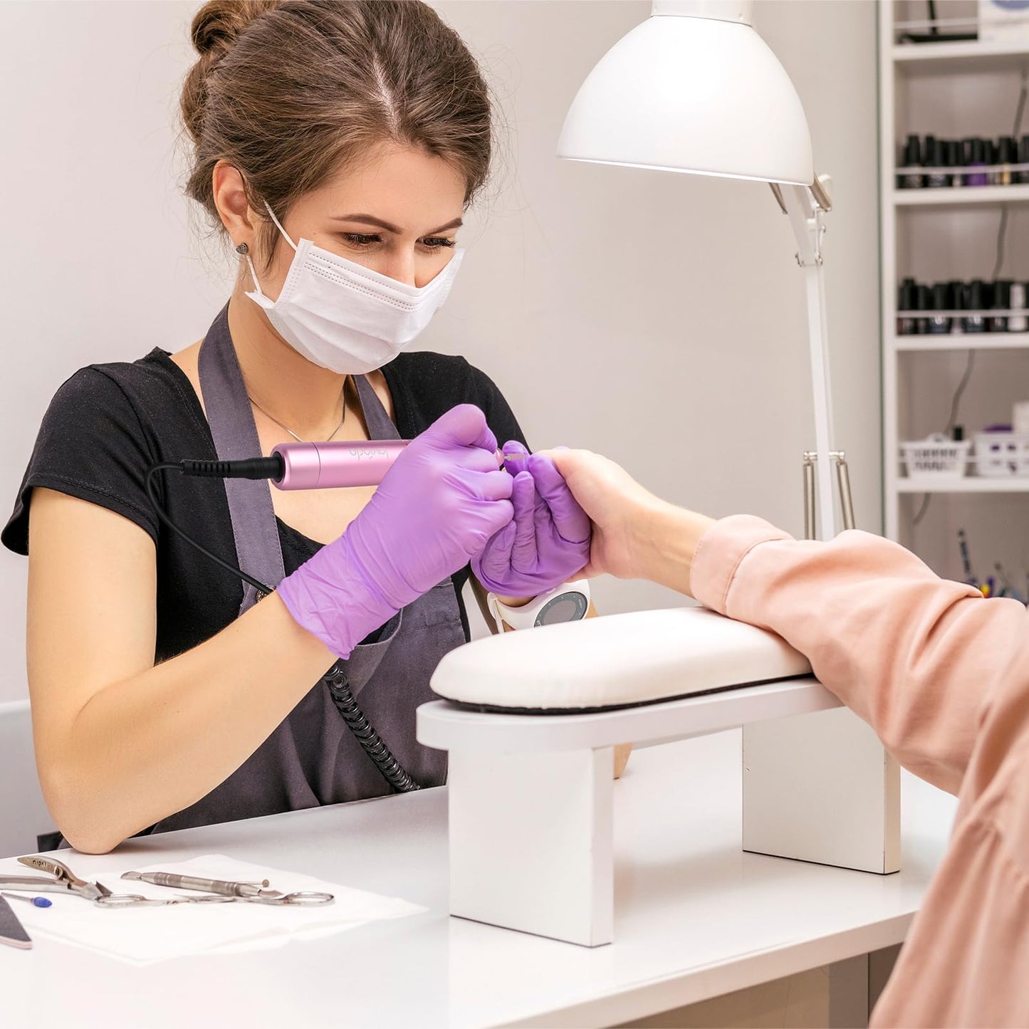 Lavinda Nail Drill 35000 RPM, Cordless Rechargeable Electric Nail File Machine, Professional Efile for Acrylic Nails, Gel Polish, Cuticle Removal, Home and Salon (Pink)