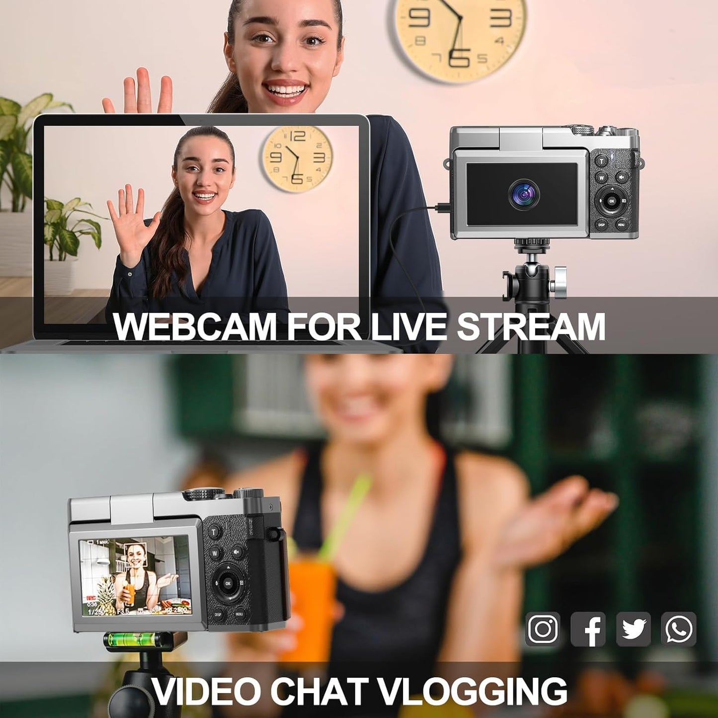 5K 64MP Digital Cameras for Photography,18X Zoom Anti-Shake Vlogging Camera for YouTube, Autofocus Digital Cameras with 32GB TF Card & 2 Batteries (Silver)