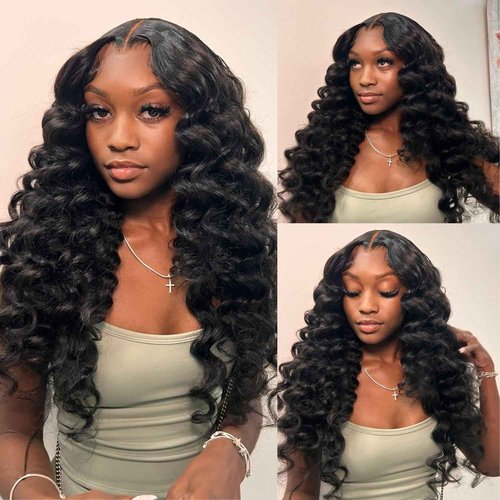 DULOVE Wear and Go Glueless Wigs Human Hair Pre Plucked Pre Cut 5x5 Deep Wave Wig 200 Density No Glue Ready to Wear for Black Women 18 inch