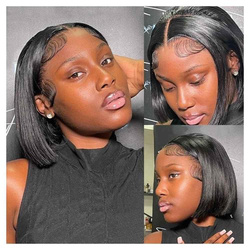 Lace Front Bob Wigs Human Hair 13x4 HD Lace Frontal Straight Bob Wig Human Hair Glueless HD Transparent Bob Wigs for Black Women 14 Inch Human Hair Natural Black Wig with Baby Hair 180% Density