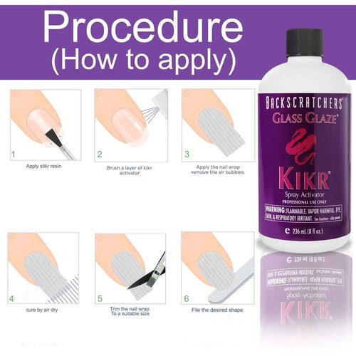 Backscratchers Extreme Glass Glaze Kikr Spray Activator - Quick Dry Nail Resin Mist - 8 Fluid Ounce