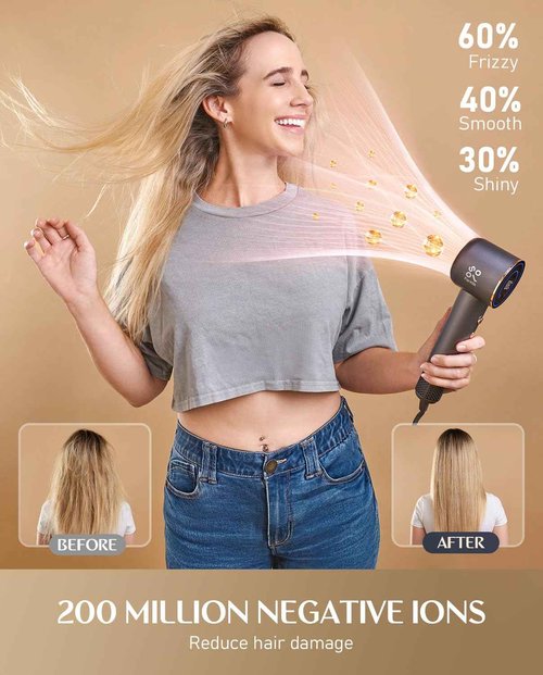 Fanttik Solo SonicDry H10 APEX 80% Faster Drying with 110,000 RPM Brushless Motor Hair Dryer, 56dB Low-Noise, 0.74lb Ultra-Light Blow Dryer, Ionic Tech for Travel, Home, Salon - Grey